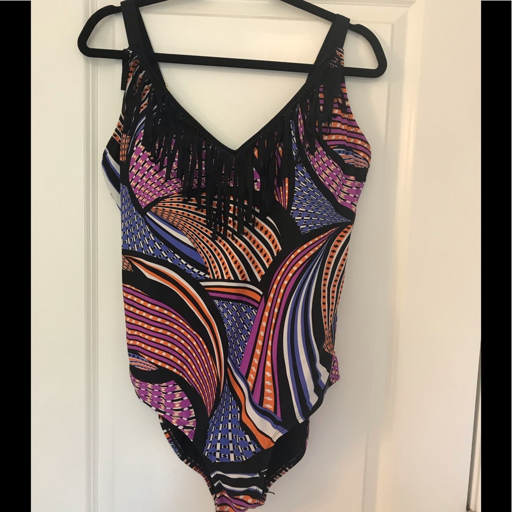 Swimsuits for All geometric  with fringe.